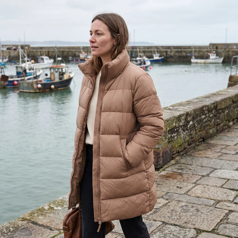 Women's Premium Down Coat - Nougat - harbour walkway