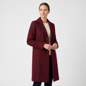 Women's Wool-Blend Coat - Wine Red - studio hero