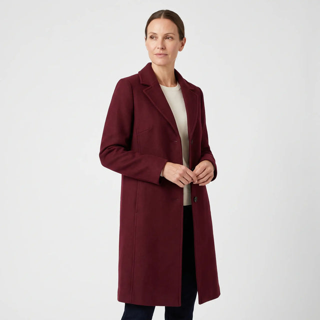 Women's Wool-Blend Coat - Wine Red - studio hero