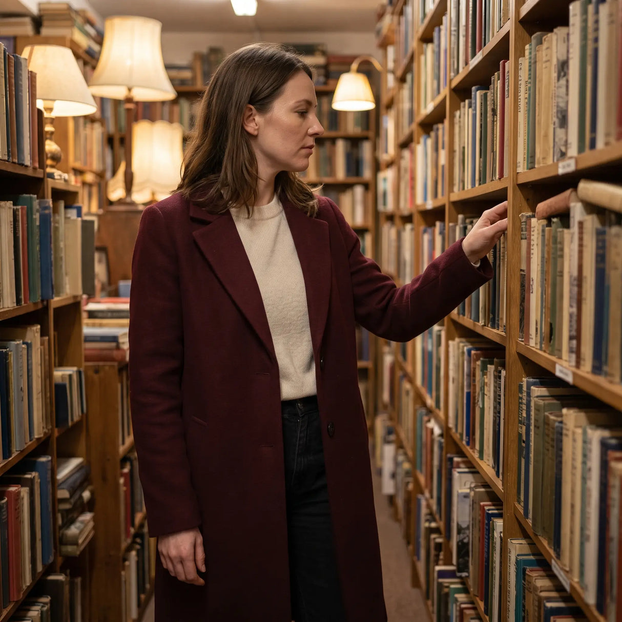 Women's Wool-Blend Coat - Wine Red - bookshop