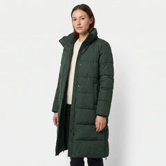 Women's Padded Coat with Side Zips - Dark Green
