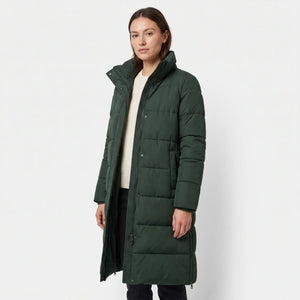 Women's Padded Coat with Side Zips - Dark Green - studio hero