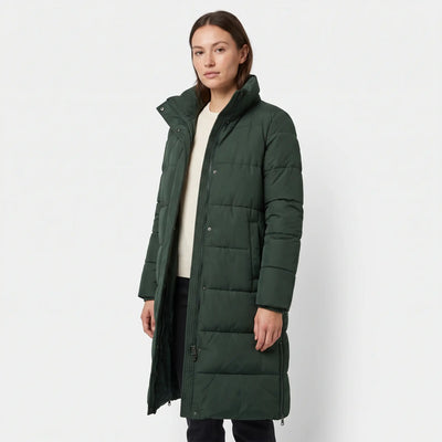 Women's Padded Coat with Side Zips - Dark Green - studio hero