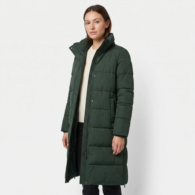 Women's Padded Coat with Side Zips - Dark Green - studio hero