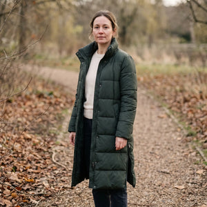 Women's Padded Coat with Side Zips - Dark Green - autumn park path