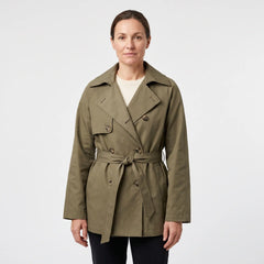 Women's Double-Breasted Short Trench Coat - Khaki Green