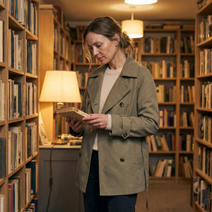 Women's Double-Breasted Short Trench Coat - Khaki Green - second-hand bookshop