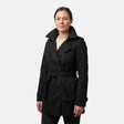 Women's Double-Breasted Short Trench Coat - Black - studio hero
