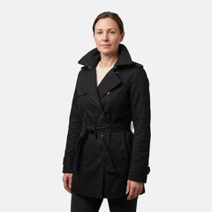Women's Double-Breasted Short Trench Coat - Black