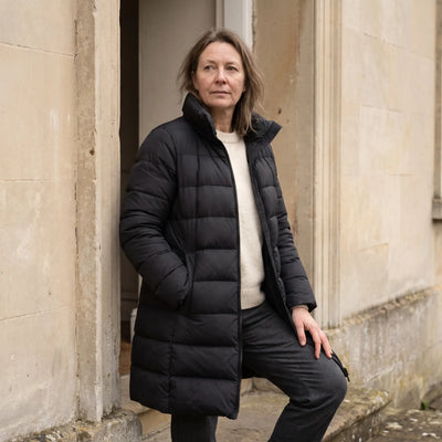 Women's Down Coat - Black - pale stone doorway