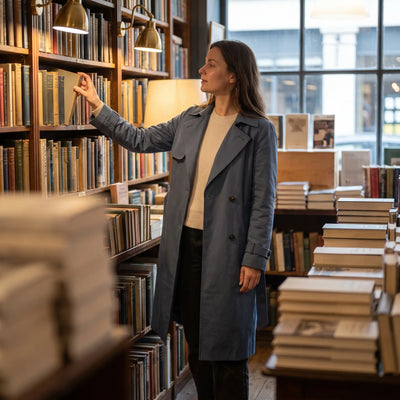 Women's Single-Breasted Trench Coat - Blue - bookshop