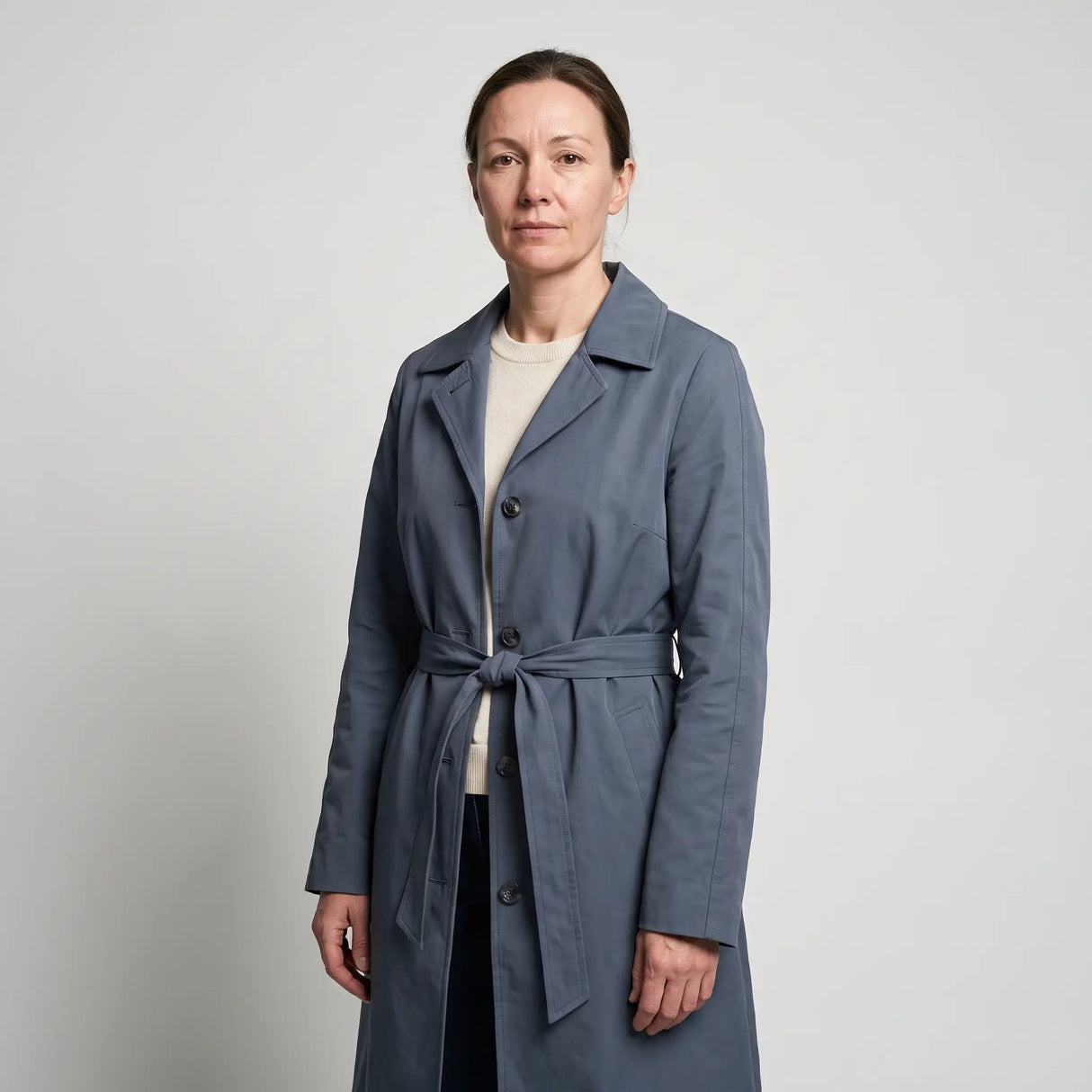 Women's Single-Breasted Trench Coat - Blue - studio hero