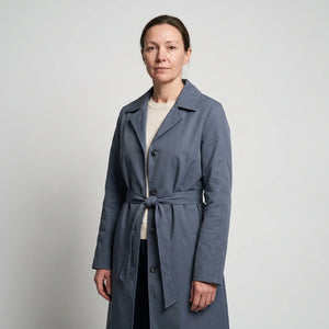 Women's Single-Breasted Trench Coat - Blue - studio hero