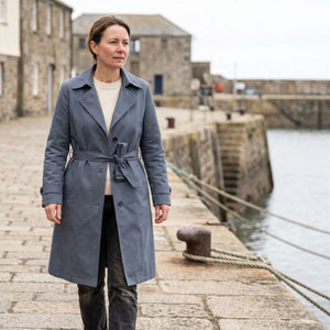 Women's Single-Breasted Trench Coat - Blue - harbour walkway