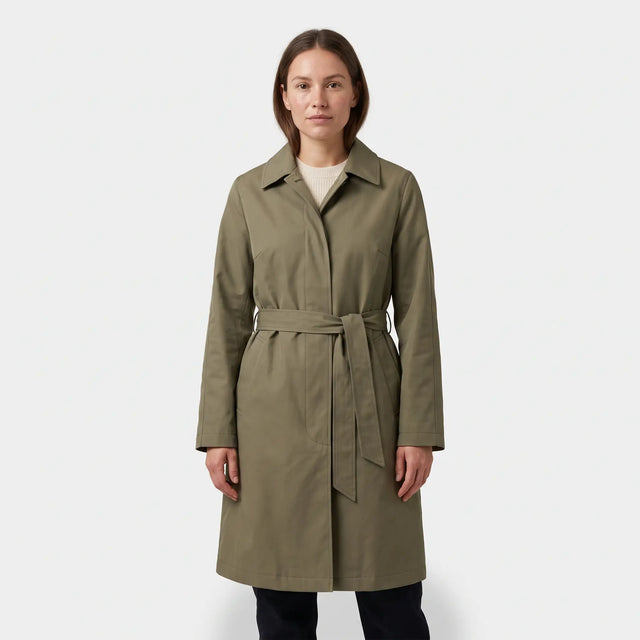 Women's Single-Breasted Trench Coat - Khaki Green - studio hero