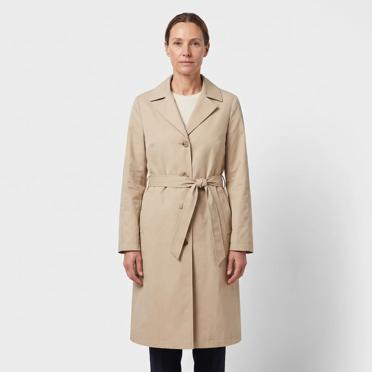 Women's Single-Breasted Trench Coat - Beige - studio hero