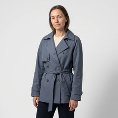 Women's Double-Breasted Short Trench Coat - Blue