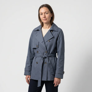 Women's Double-Breasted Short Trench Coat - Blue - studio hero