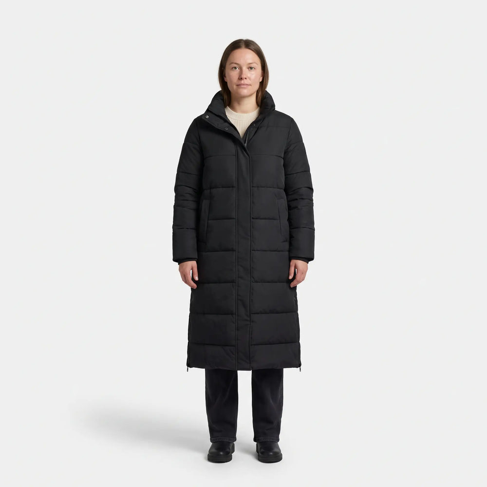 Women's Padded Coat with Side Zips - Black - studio hero