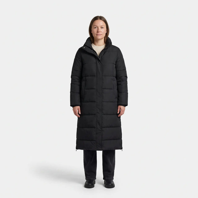 Women's Padded Coat with Side Zips - Black - studio hero