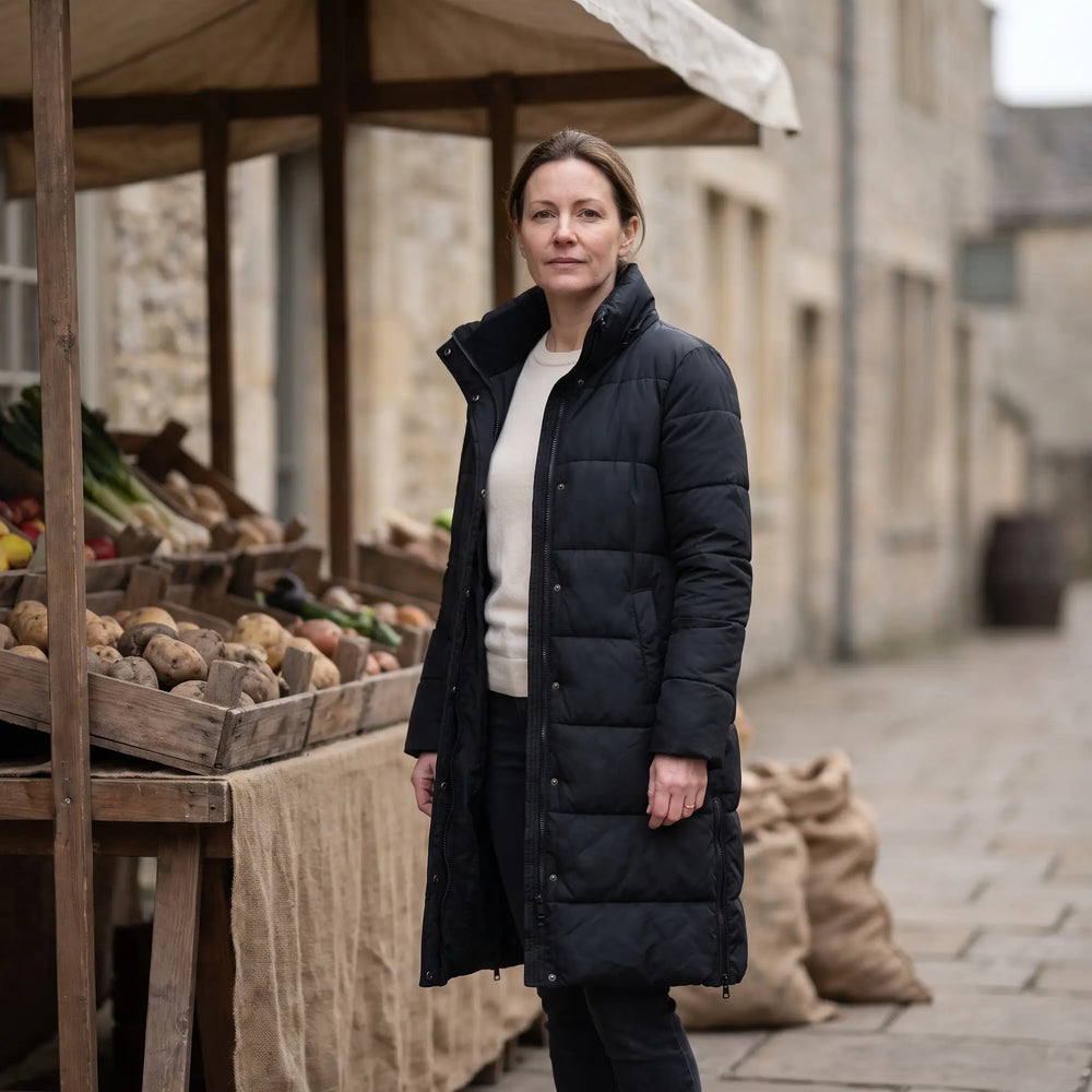 Women's Padded Coat with Side Zips - Black - market street