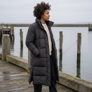 Women's Padded Coat with Side Zips - Black - harbour walkway