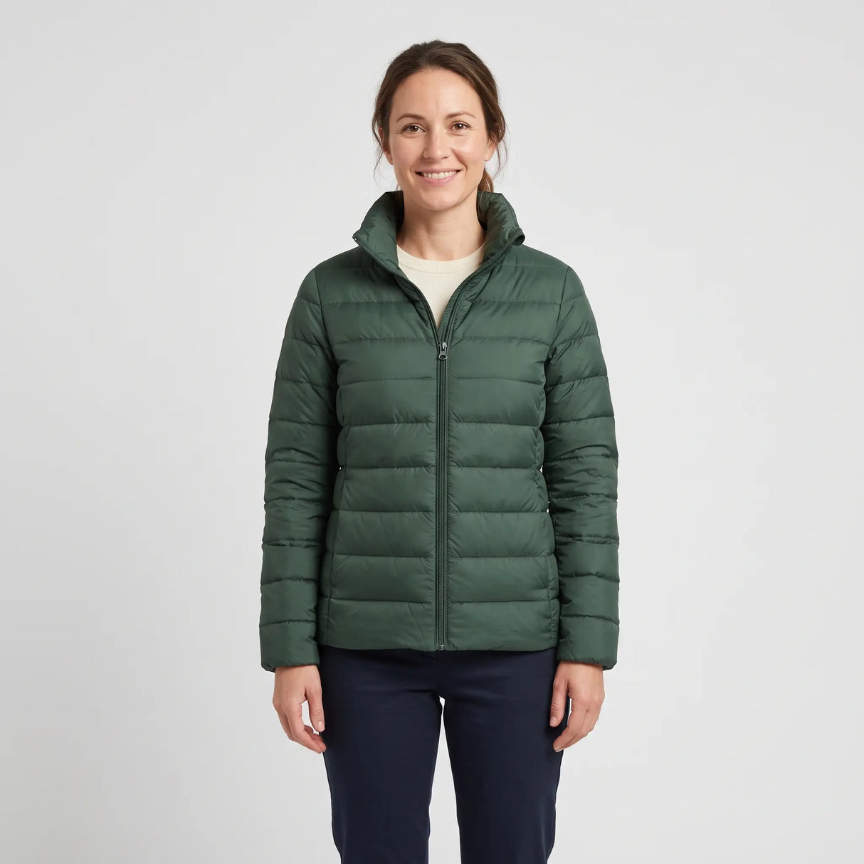 Women's Down-Feel Puffer Coat - Dark Green - studio hero