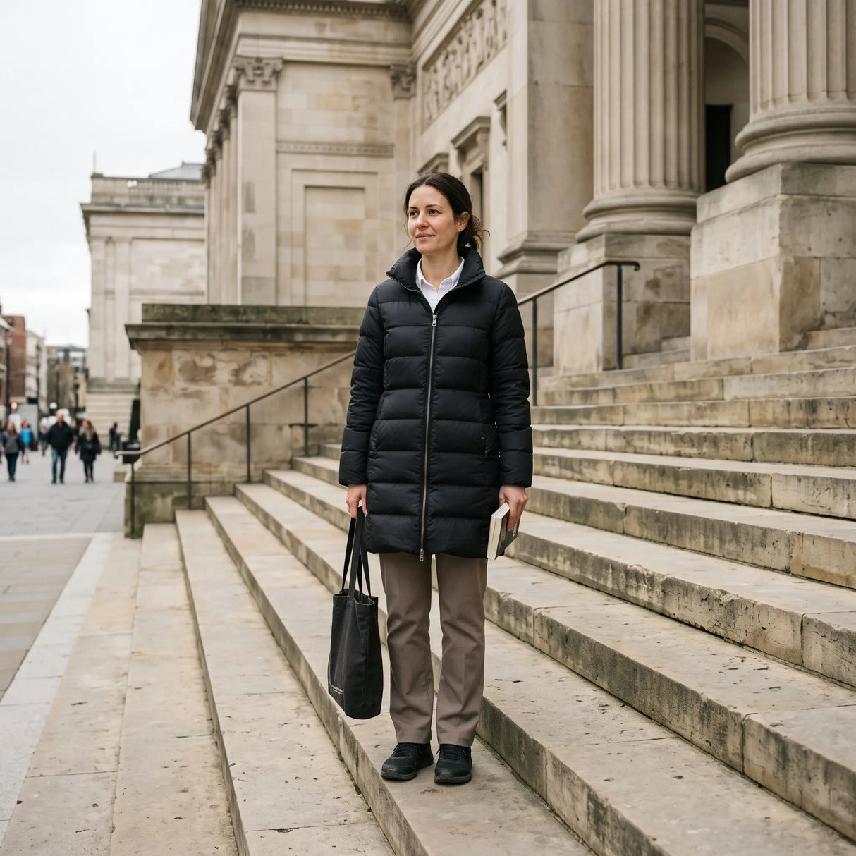 Women's Down-Feel Puffer Coat - Black - museum steps
