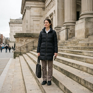 Women's Down-Feel Puffer Coat - Black - museum steps