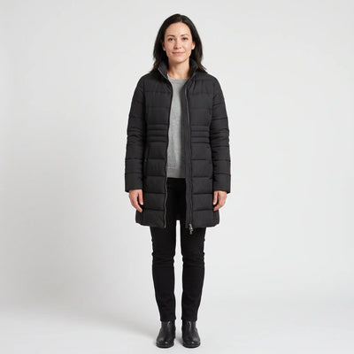 Women's Long Winter Coat - Black - studio hero