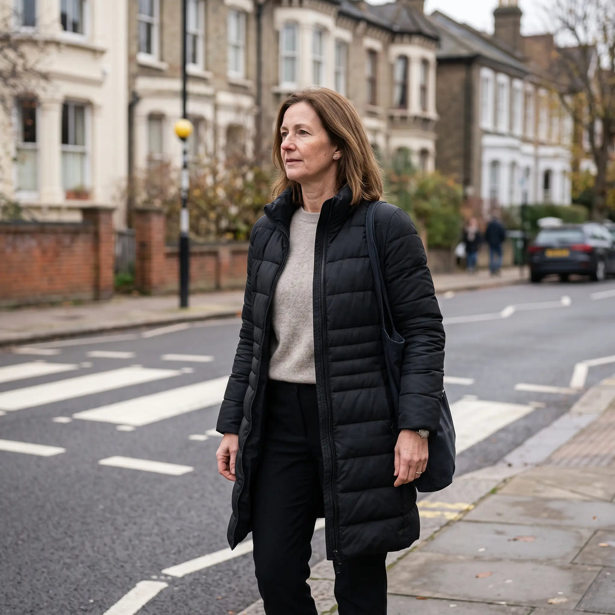 Women's Long Winter Coat - Black - calm side street