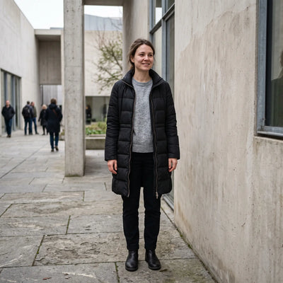 Women's Long Winter Coat - Black - gallery courtyard
