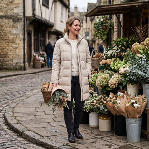 Women's Long Winter Coat - Beige - flower stall