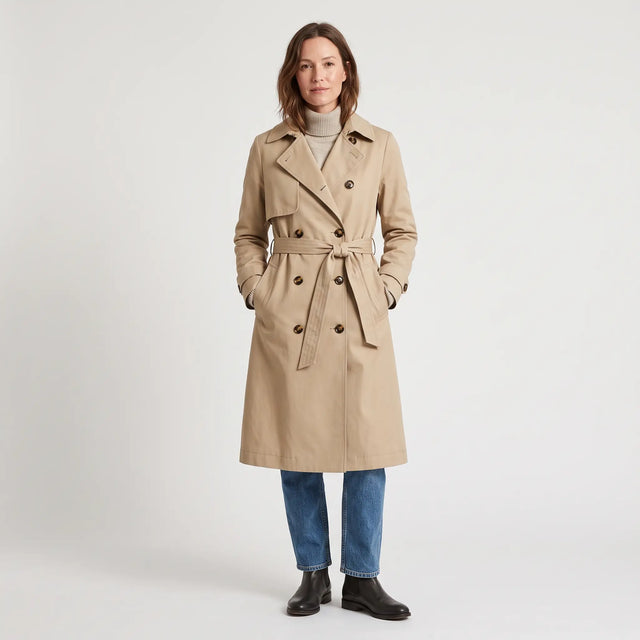 Women's Double-Breasted Trench Coat - Beige - studio hero