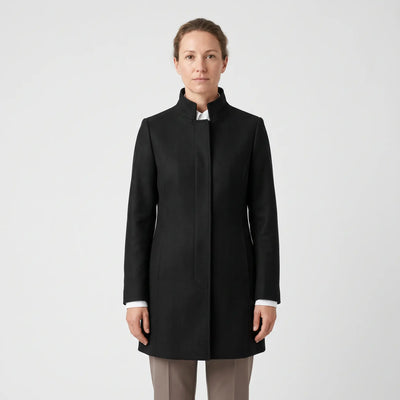 Women's Stand-Collar Coat - Black - studio hero