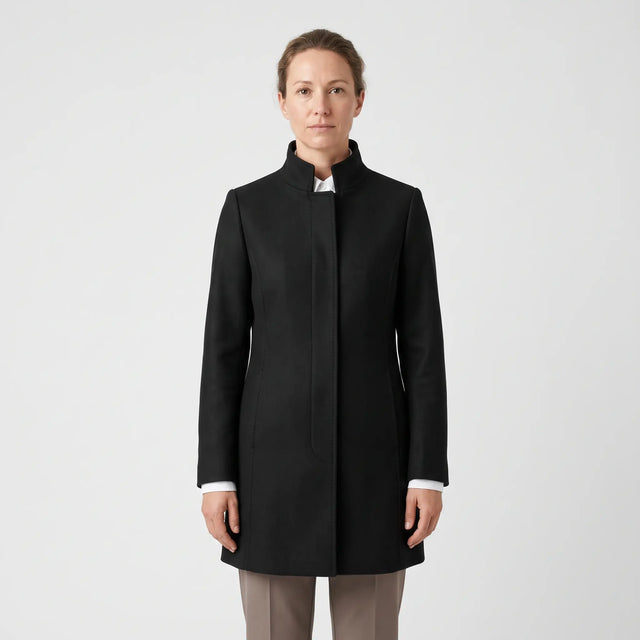 Women's Stand-Collar Coat - Black - studio hero