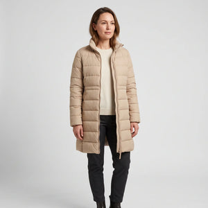 Women's Long Winter Coat - Beige - studio hero