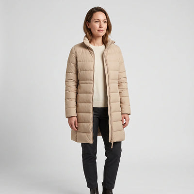 Women's Long Winter Coat - Beige - studio hero