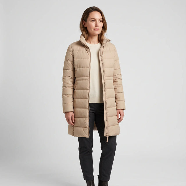 Women's Long Winter Coat - Beige - studio hero