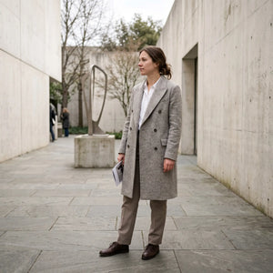 Women's Double-Breasted Coat - Grey Marl - gallery courtyard