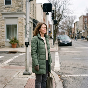 Women's Winter Coat - Green - calm side street