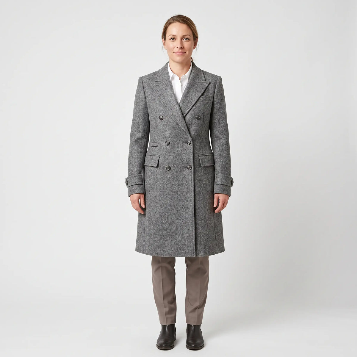 Women's Double-Breasted Coat - Grey Marl - studio hero