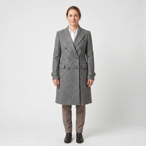 Women's Double-Breasted Coat - Grey Marl - studio hero