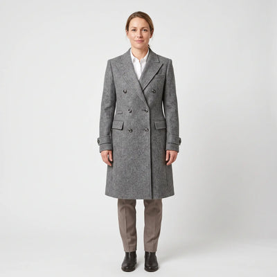 Women's Double-Breasted Coat - Grey Marl - studio hero