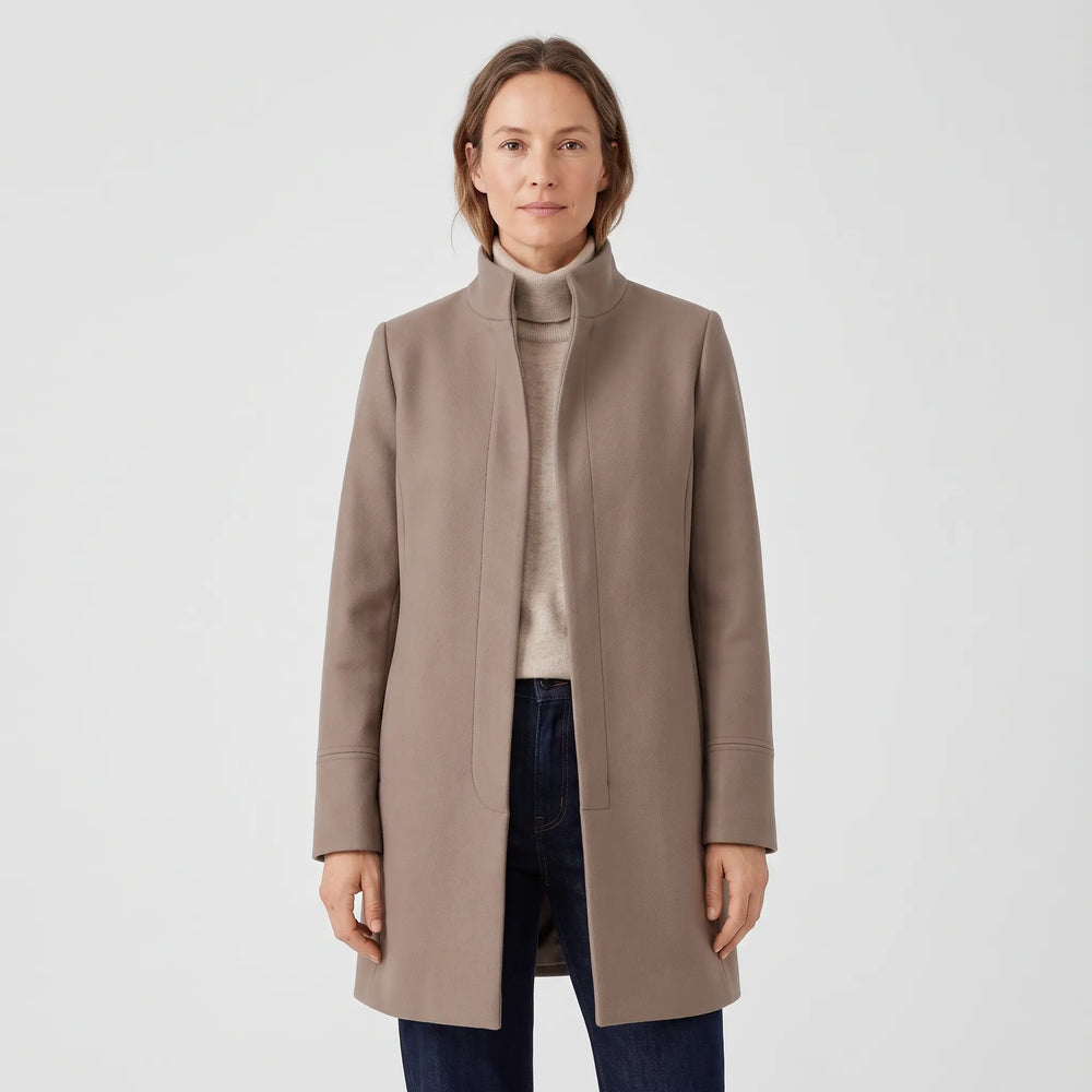 Women's Stand-Collar Coat - Taupe - studio hero
