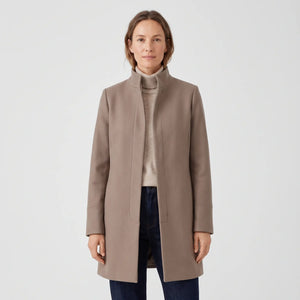 Women's Stand-Collar Coat - Taupe - studio hero