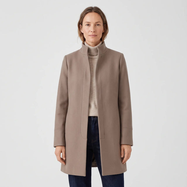Women's Stand-Collar Coat - Taupe - studio hero
