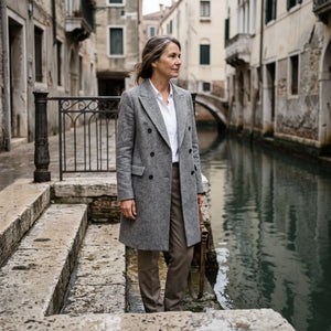 Women's Double-Breasted Coat - Grey Marl - canal steps