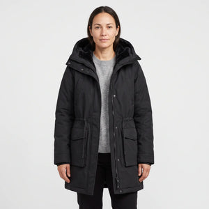 Women's Warm-Lined Long Parka - Black - studio hero
