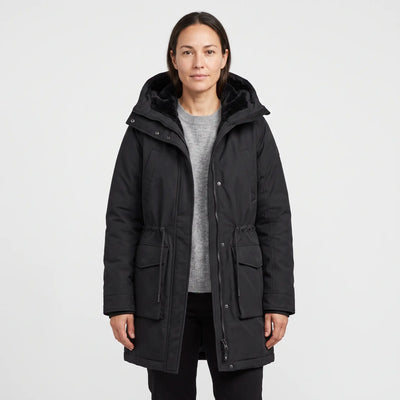 Women's Warm-Lined Long Parka - Black - studio hero